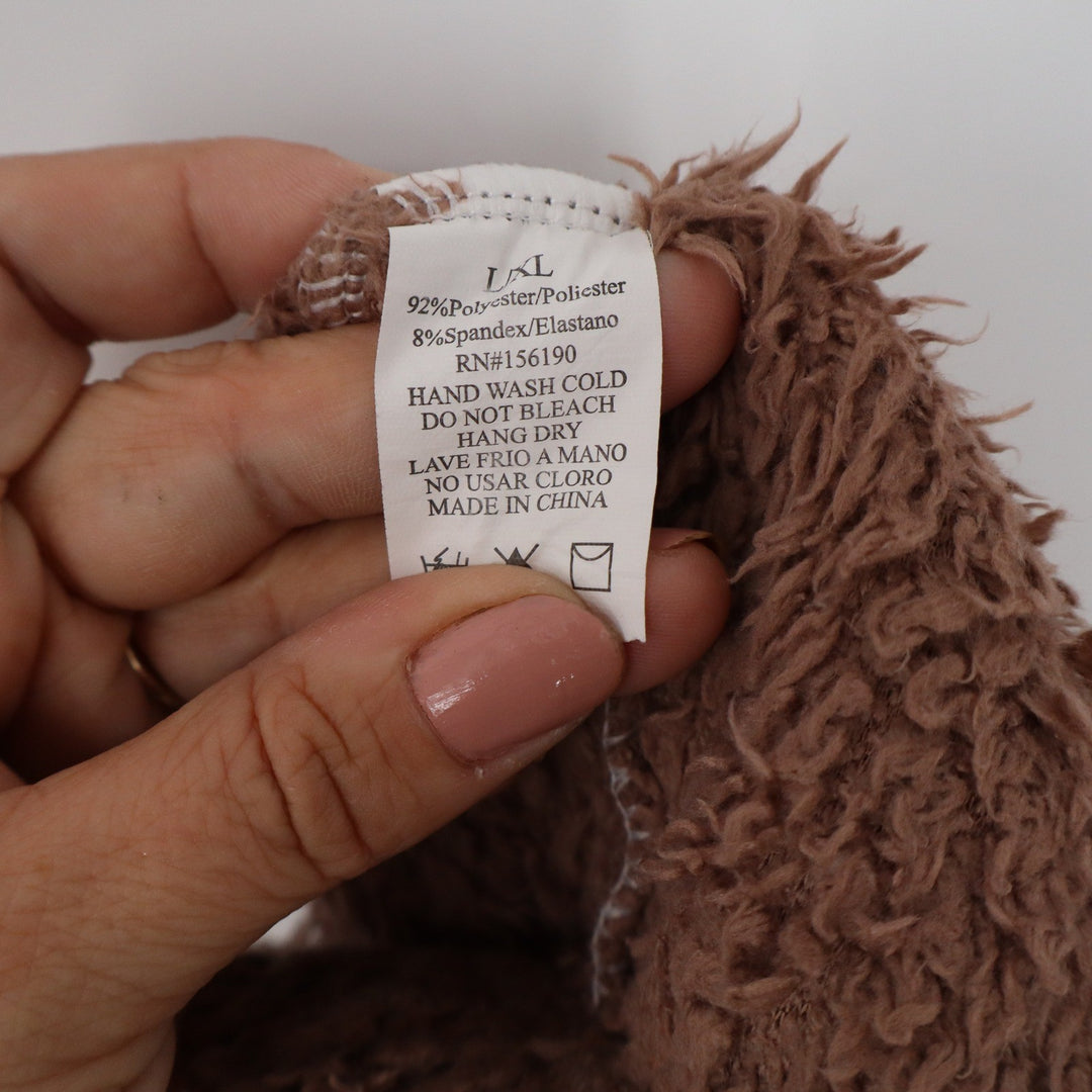Brown Sherpa Fleece Lounge Pants Wide Leg High Waist Teddy Plush L/XL