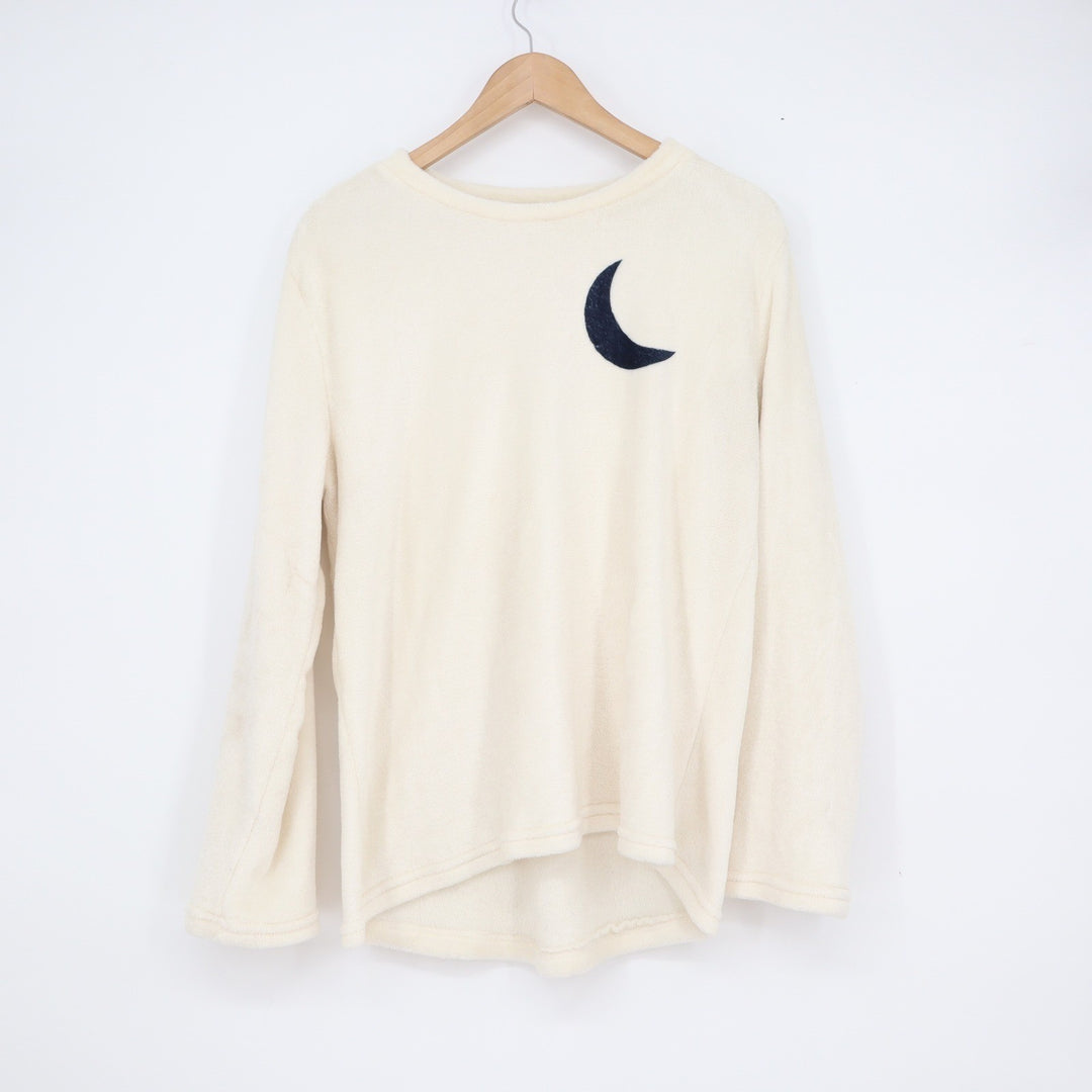 Lintimo Cream Fleece Long Sleeve Moon Graphic Pullover Top Size Large