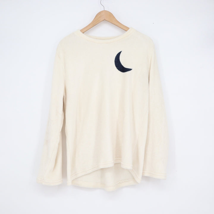 Lintimo Cream Fleece Long Sleeve Moon Graphic Pullover Top Size Large