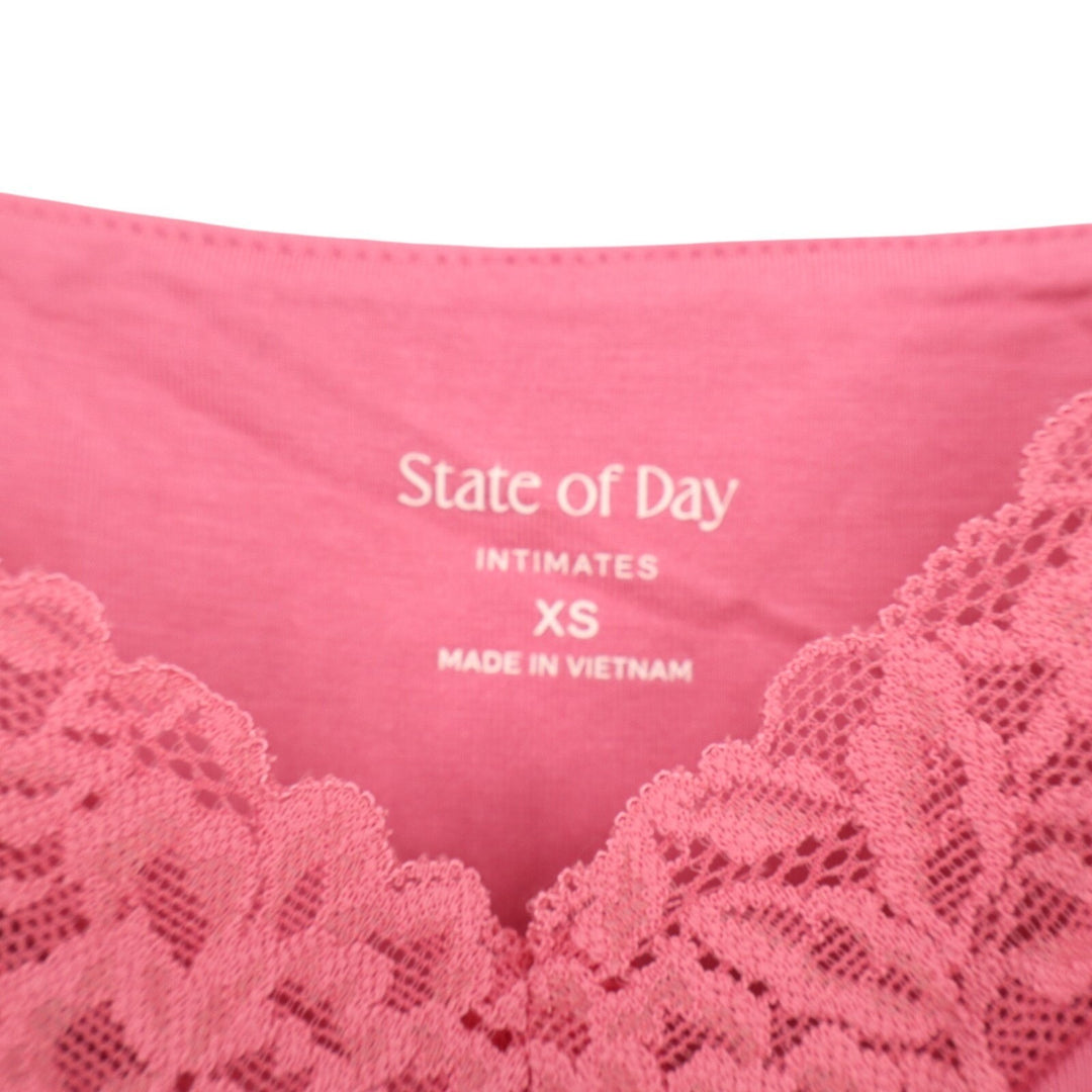 State Of Day Intimates Chemise Nightgown Womens XS Pink Stretch Lace Trim V Neck