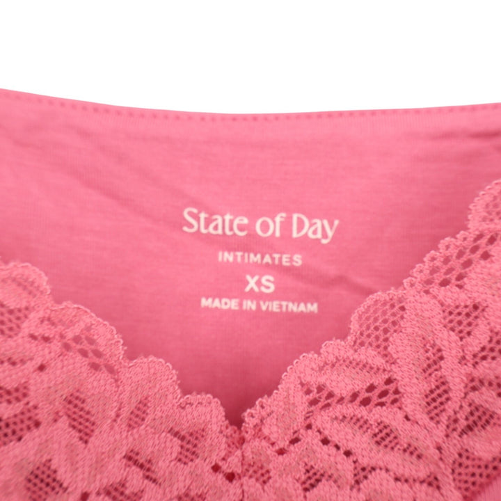State Of Day Intimates Chemise Nightgown Womens XS Pink Stretch Lace Trim V Neck