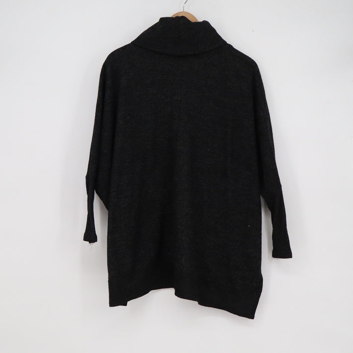 Cherish Womens Cowl Neck Sweater Black Marled Knit Oversized High Low Size S