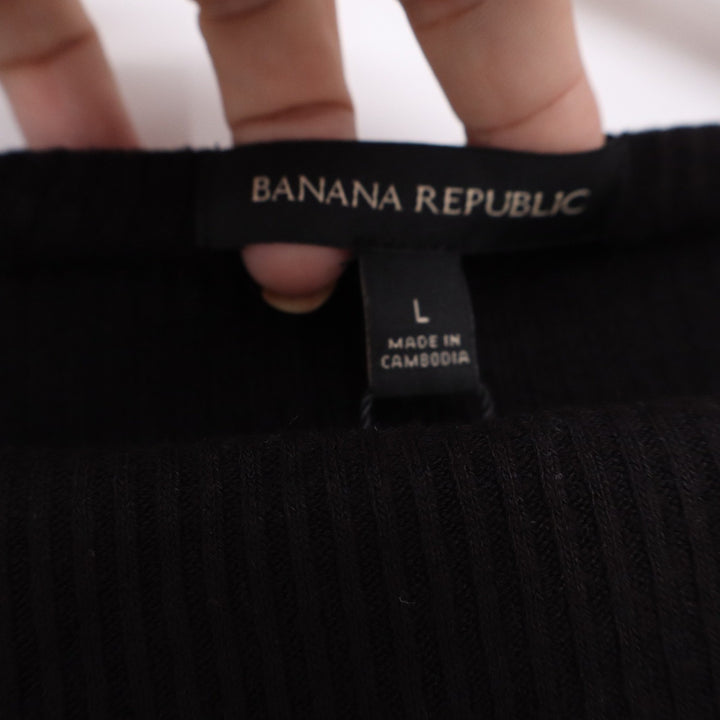 Banana Republic Womens Boat Neck Ribbed Long Sleeve Top Black Large