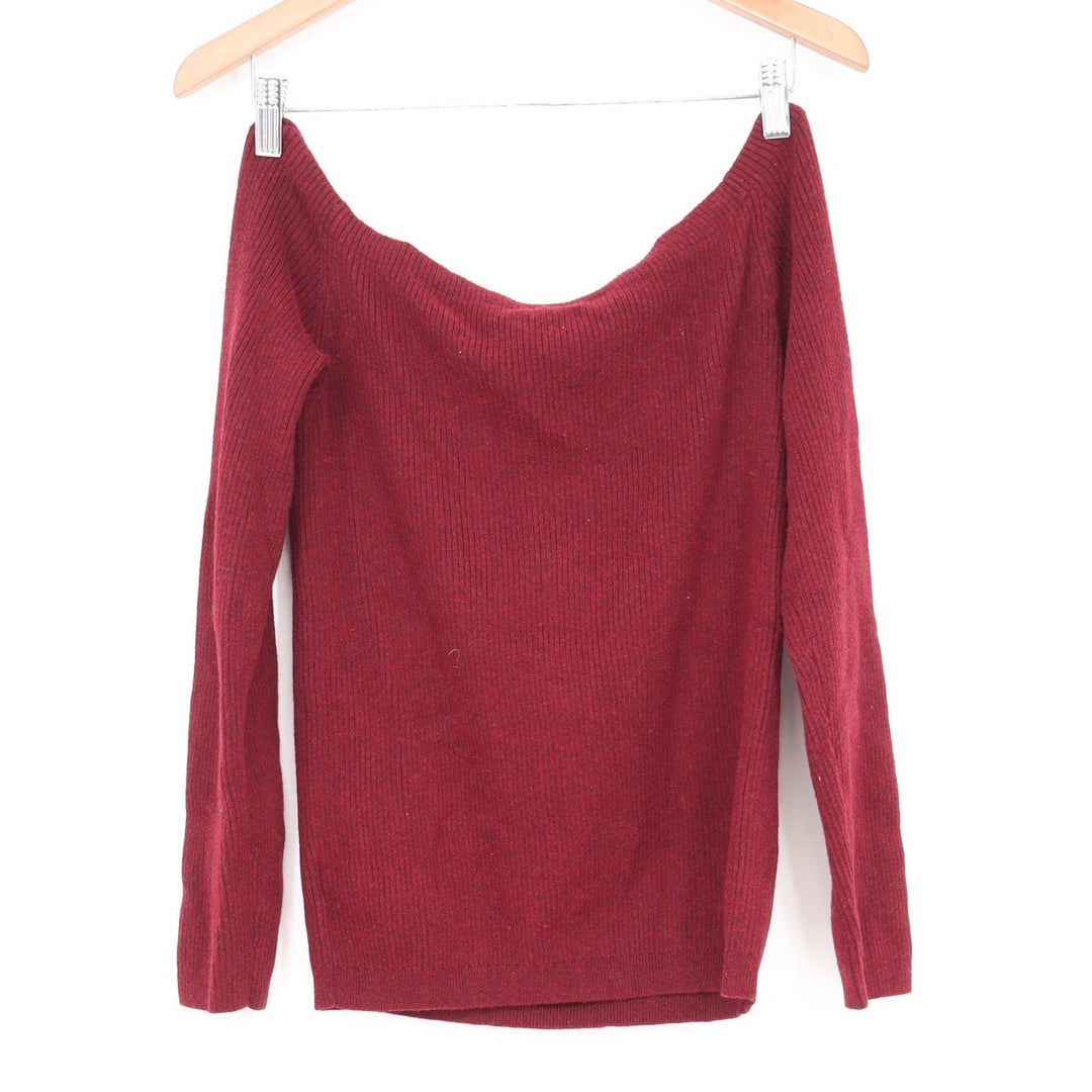 American Eagle Outfitters Burgundy Off Shoulder Ribbed Knit Sweater Womens Small