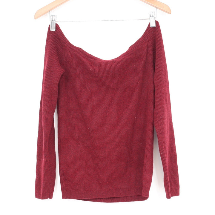 American Eagle Outfitters Burgundy Off Shoulder Ribbed Knit Sweater Womens Small
