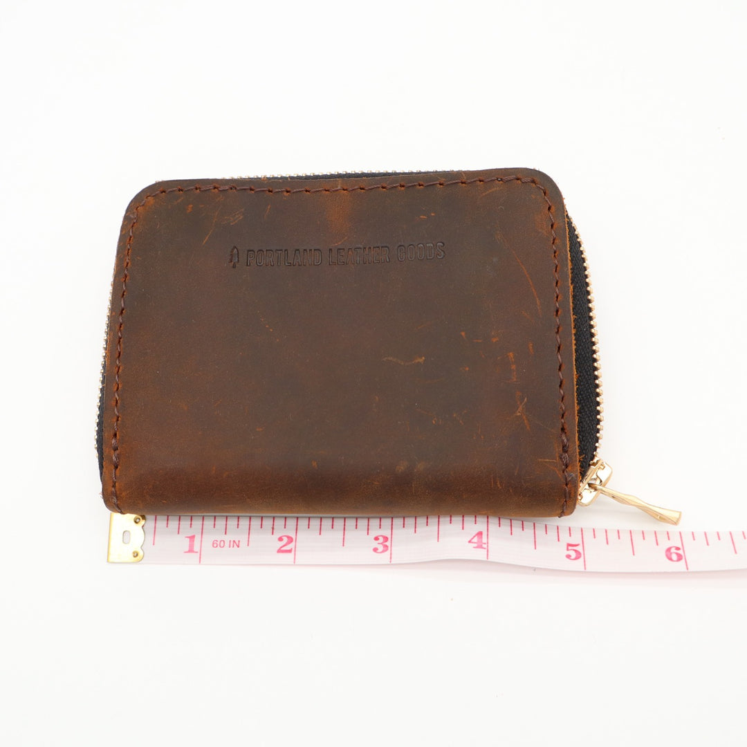 Portland Leather Goods Zip Wallet Womens Wallet Dark Brown Leather 4 Card Slots