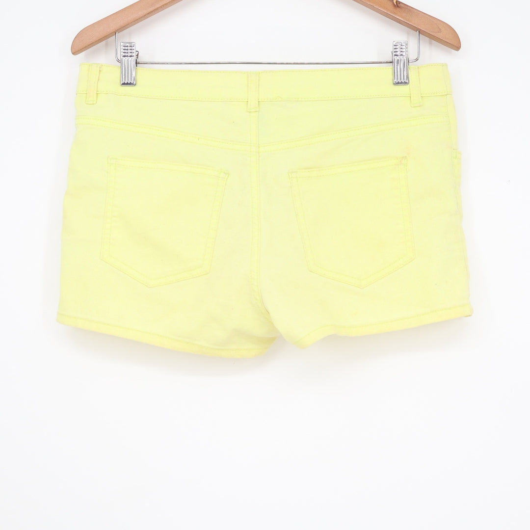 H&M Divided Neon Yellow Denim Mini Shorts Womens Size 10 Stretch Summer Festival
