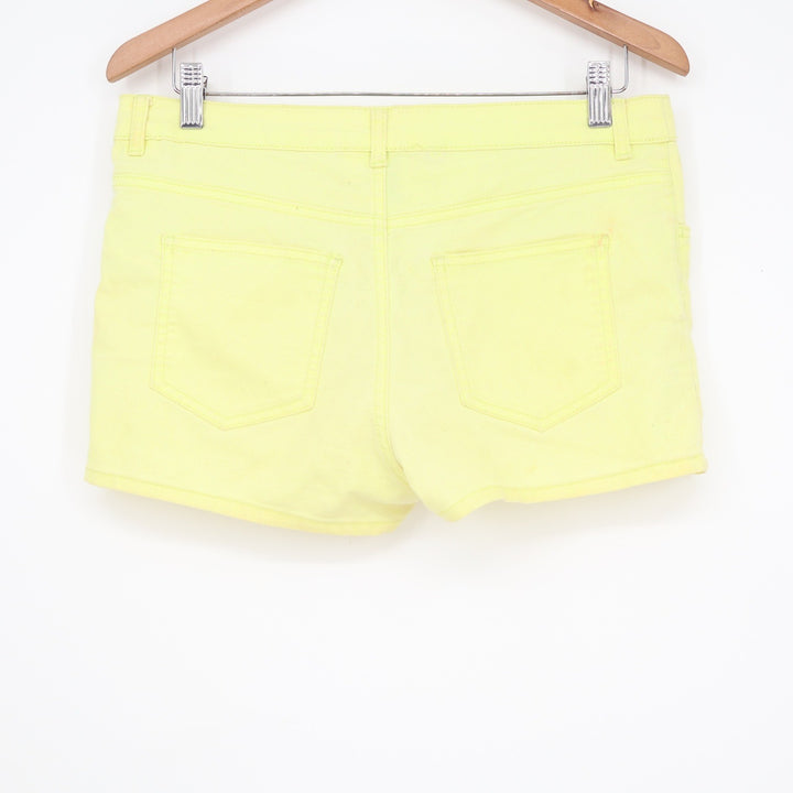 H&M Divided Neon Yellow Denim Mini Shorts Womens Size 10 Stretch Summer Festival