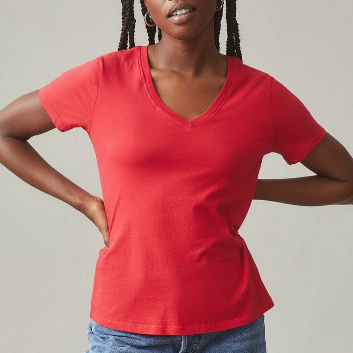 American Giant Red V Neck Basic Tee T Shirt Womens XS Made USA Cotton