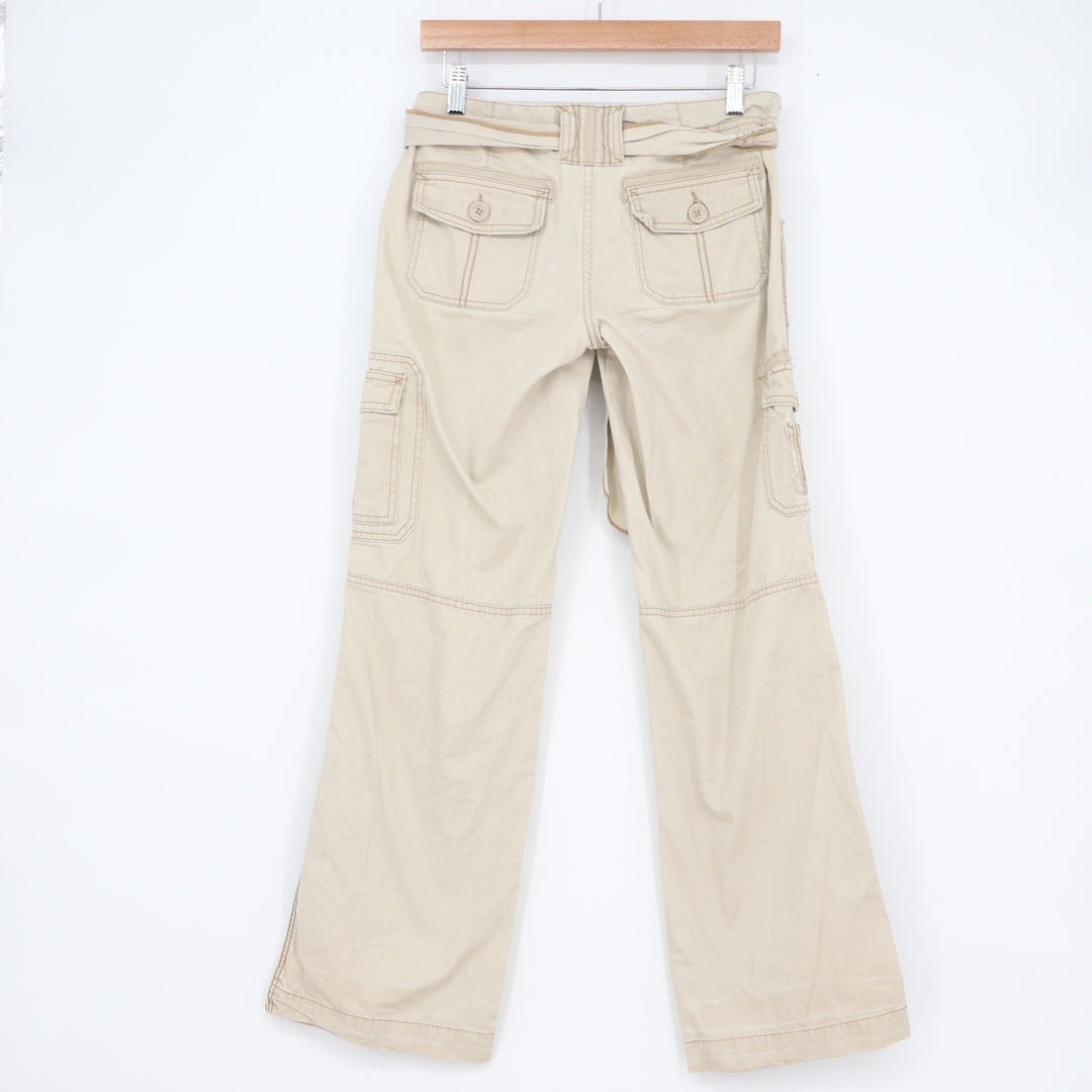No Boundaries Khaki Cargo Pants Juniors Size 5 Straight Leg Tie Belt Y2K