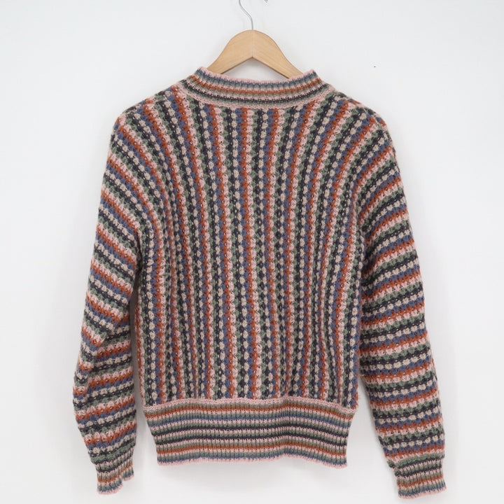 Hem & Thread Multi Color Striped Pointelle Knit Crew Neck Sweater Small