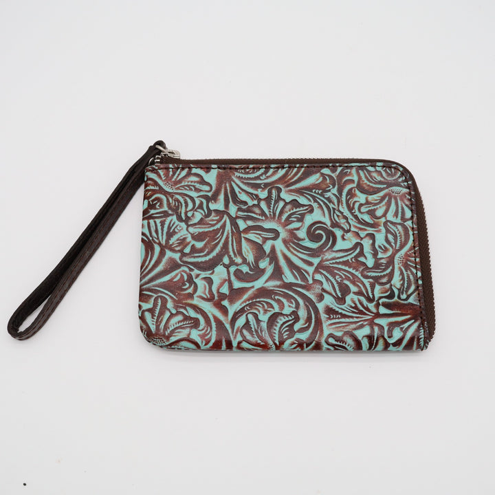 Patricia Nash Cassini Women Wristlet Wallet Turquoise Tooled Leather Credit Card