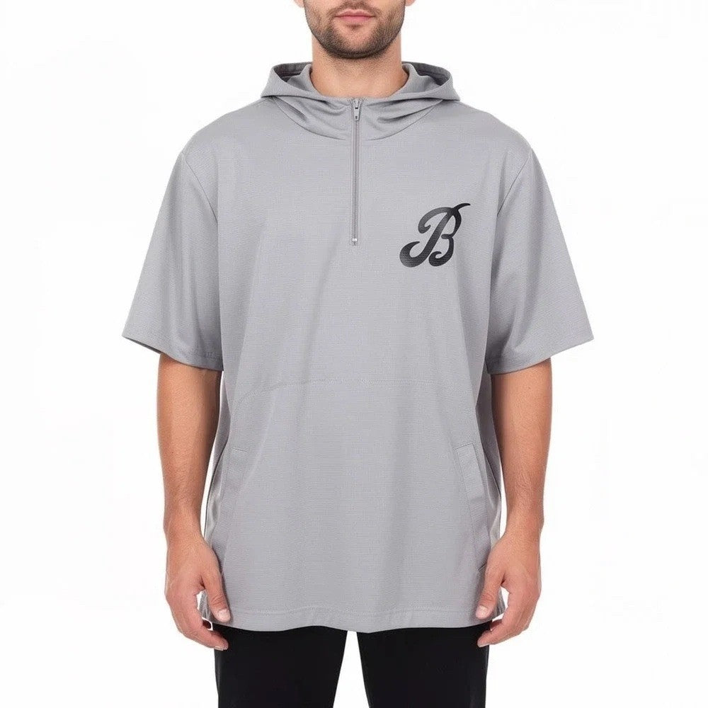 Baseballism Mens Bat Bros BP Tee Grey Short Sleeve 1/4 Zip Hoodie Large