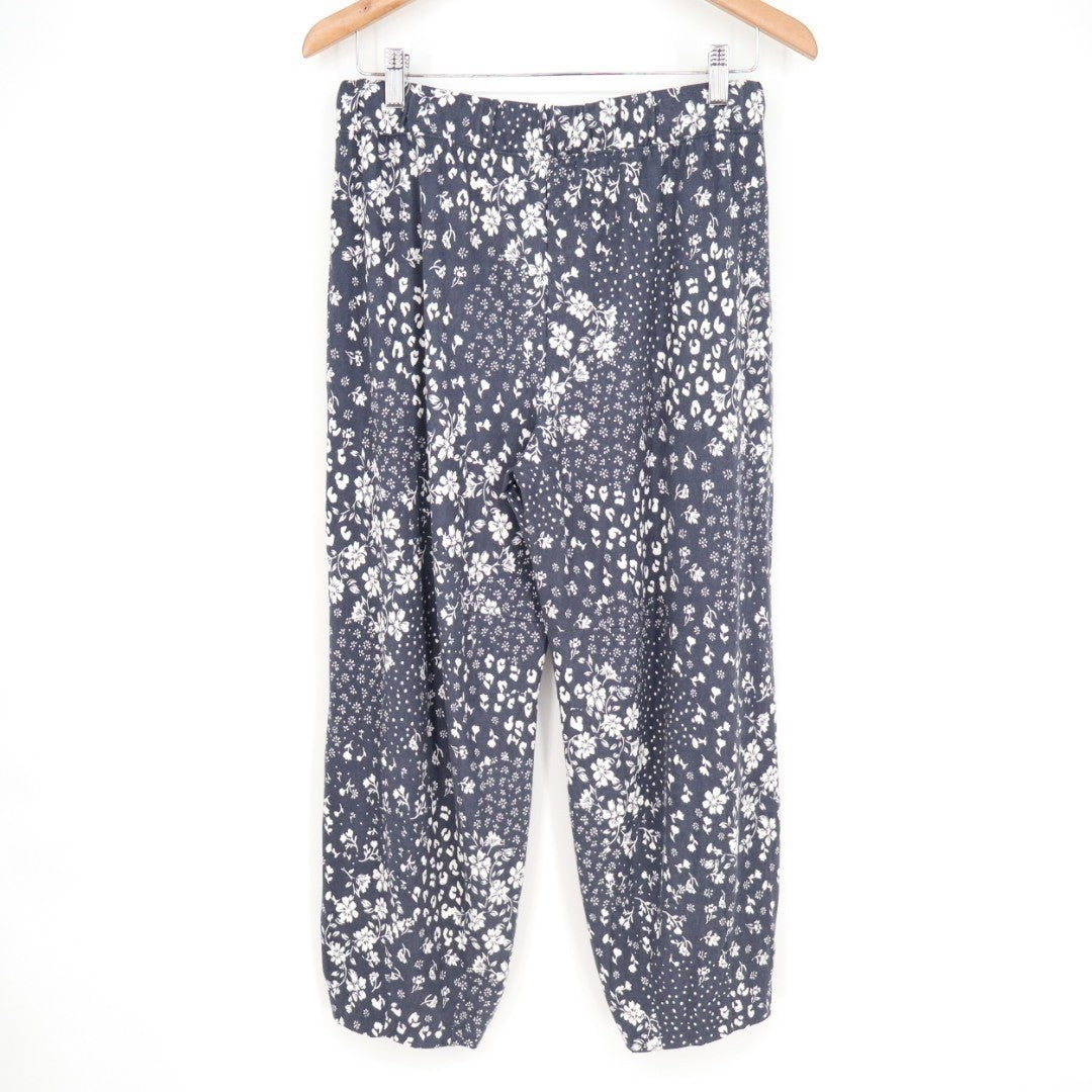 Pajama Pants Womens Medium Navy Floral Mid Rise Drawstring Waist Slash Pockets