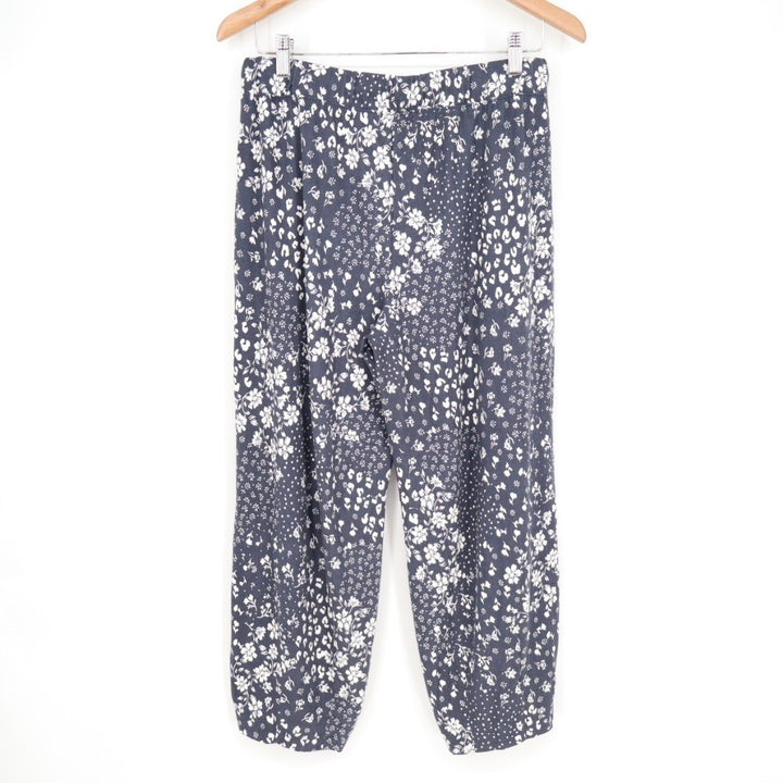 Pajama Pants Womens Medium Navy Floral Mid Rise Drawstring Waist Slash Pockets