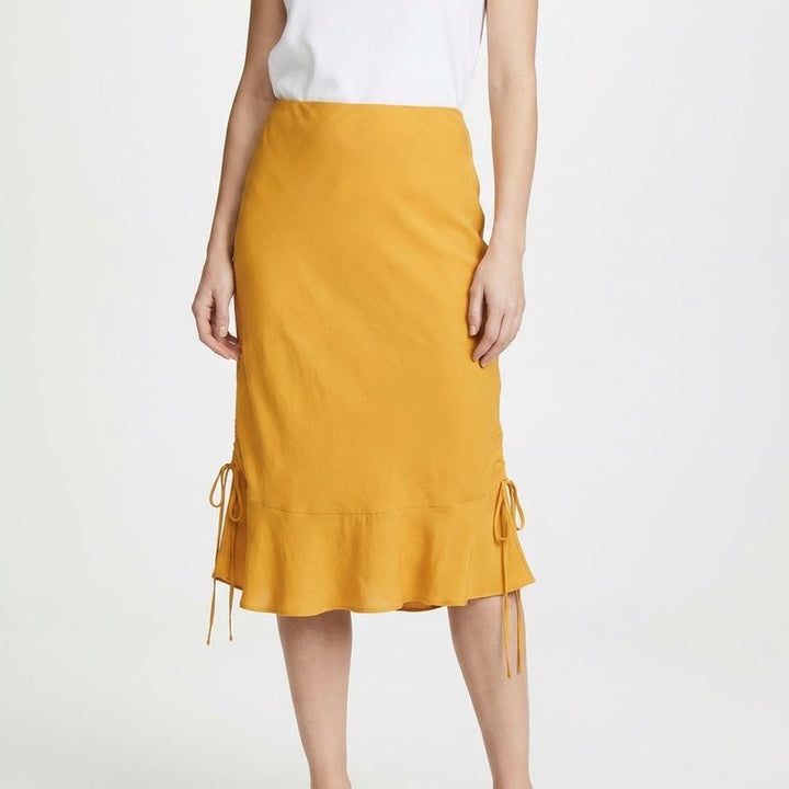Finders Keepers Bloom Skirt Yellow Sunflower Ruched Midi Ruffle Small