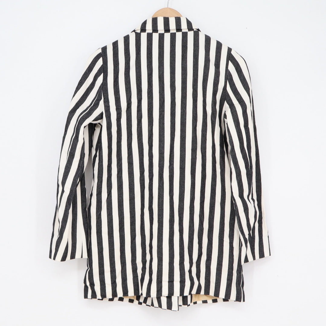 Verigude Womens Black White Striped Double Breasted Blazer Jacket Small Longline