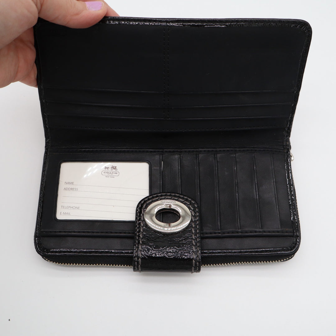 Coach Womens Black Leather Signature Embossed Credit Card Slots Turnlock Wallet
