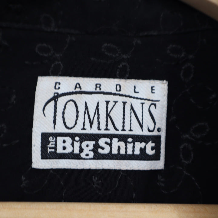 Carole Tomkins The Big Shirt Black Rayon Embroidered Floral Button Down Top XL