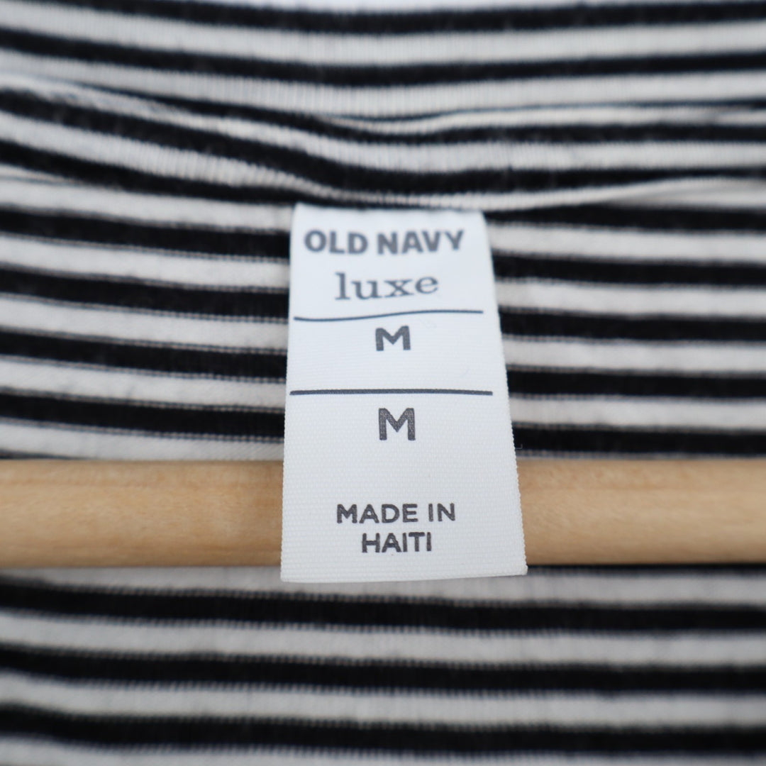 Old Navy Luxe T-Shirt Womens Medium Black White Striped Long Sleeve Round Neck