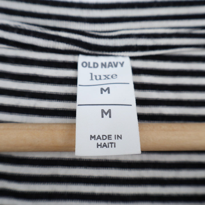 Old Navy Luxe T-Shirt Womens Medium Black White Striped Long Sleeve Round Neck