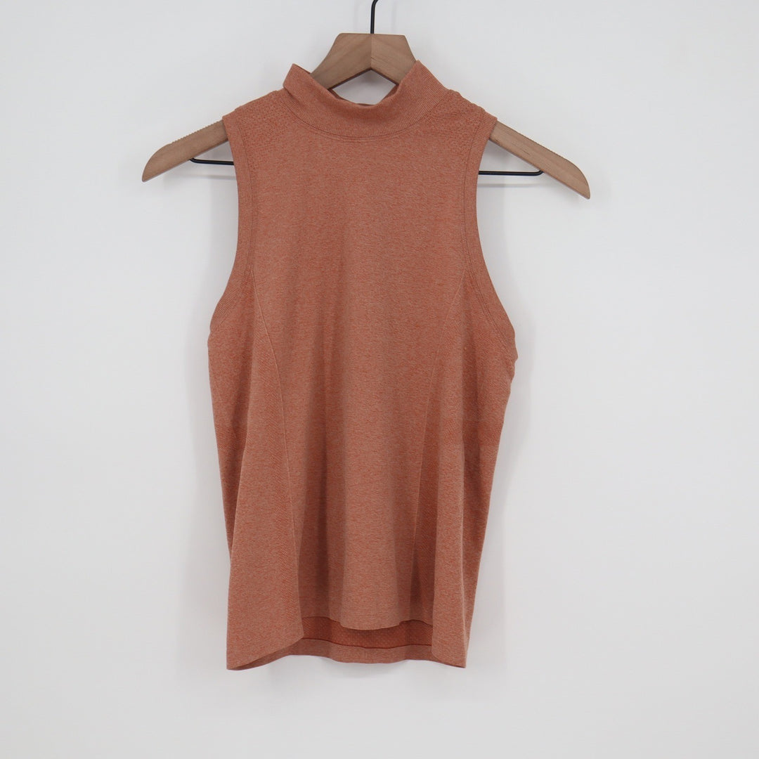 Calia Womens Seamless Sleeveless Mock Neck Top Dark Orange Small NEW