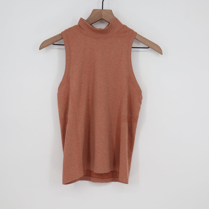 Calia Womens Seamless Sleeveless Mock Neck Top Dark Orange Small NEW