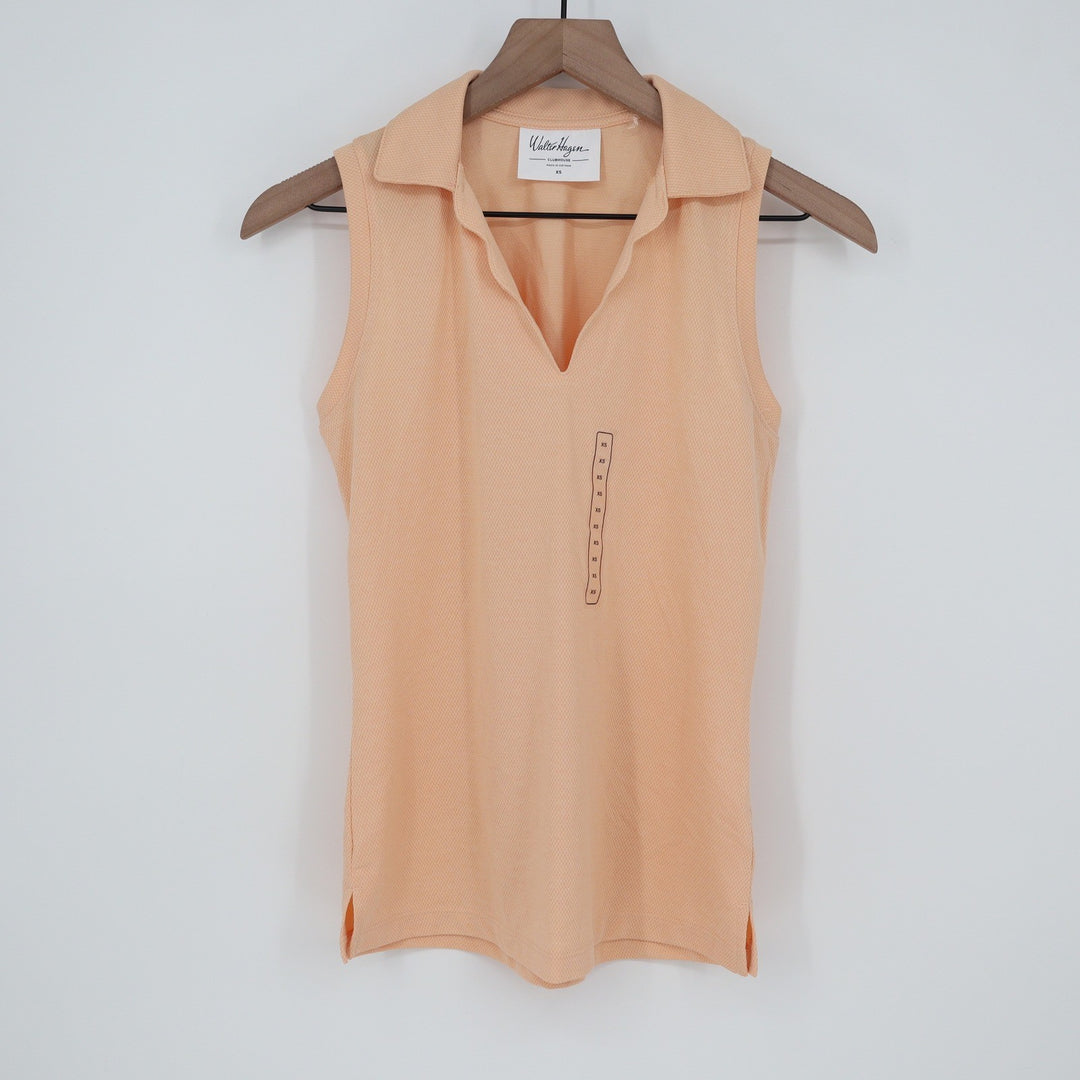 Walter Hagen Clubhouse Womens Sleeveless Golf Polo Shirt Peach Orange XS
