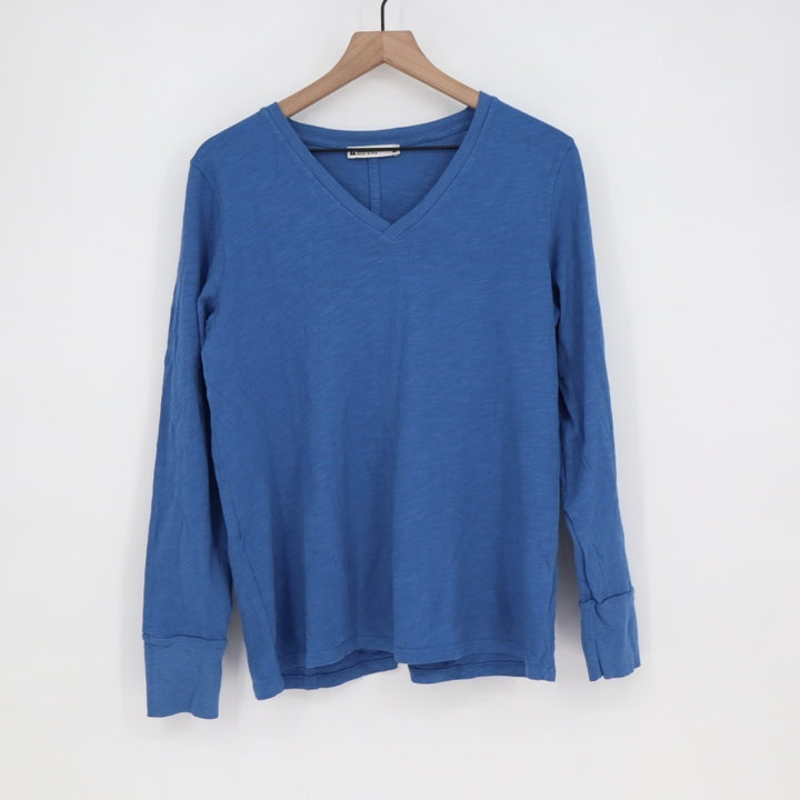 American Giant Premium Slub T-Shirt Womens Large Blue Cotton Long Sleeve V-Neck