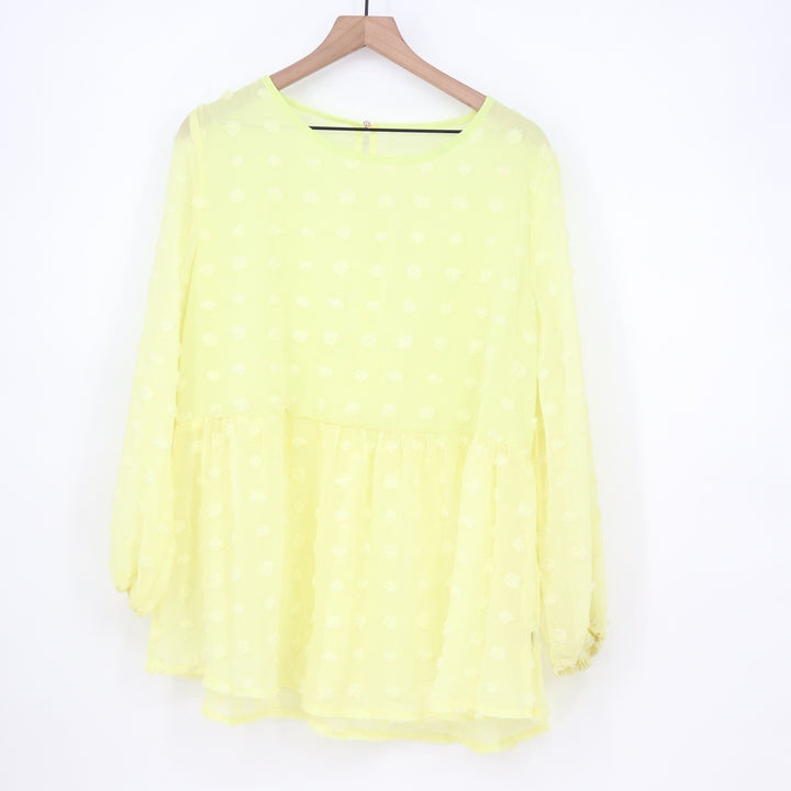 Shein Curve Yellow Swiss Dot Peplum Blouse Long Sleeve Plus Size 2XL