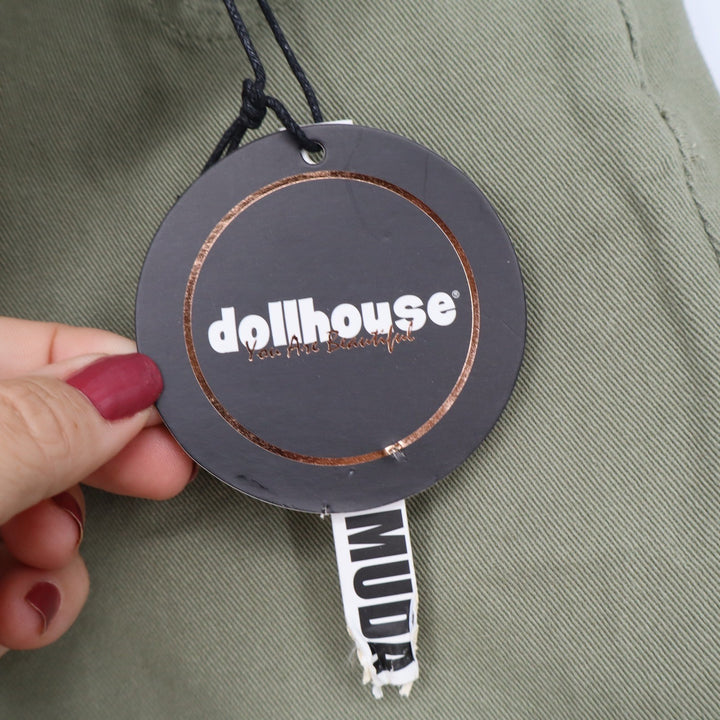 dollhouse Shorts Womens 9/10 Havana Bermuda Green Raw Hem Denim NEW