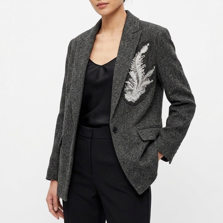 Worthington Blazer Jacket Womens Medium Black White Sequins Tweed Classic Fit