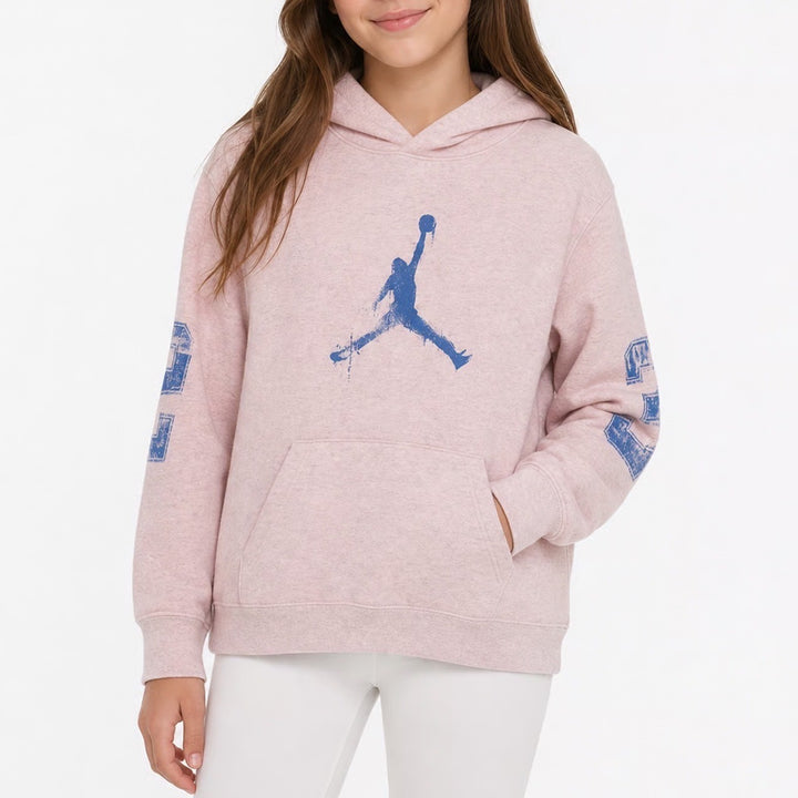 Jordan Boys XL Pink Heathered Jumpman Logo Pullover Hoodie 23 Sleeve Graphic