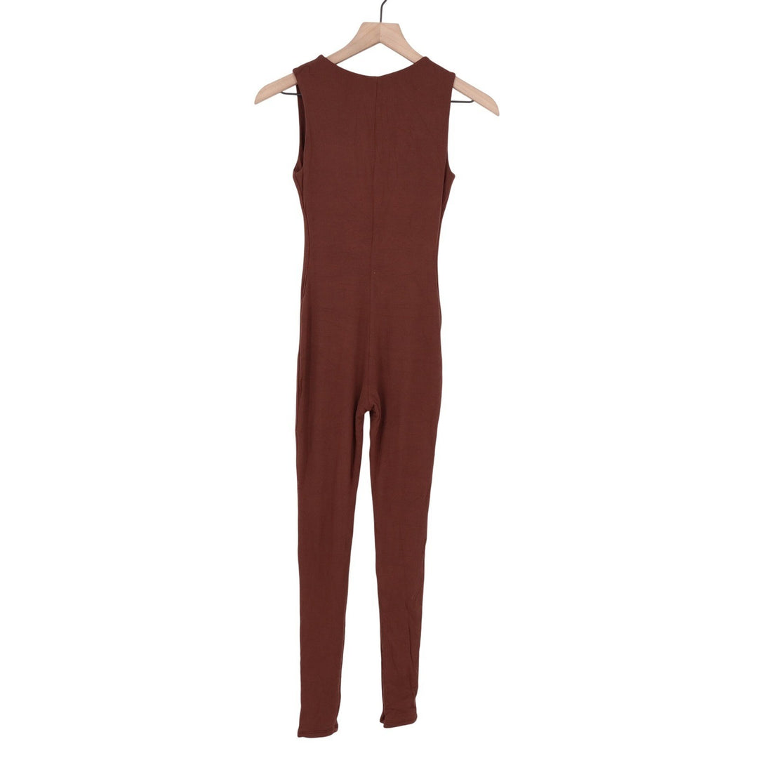 Naked Wardrobe Baby Mama Brown Sleeveless Bodycon Jumpsuit Small