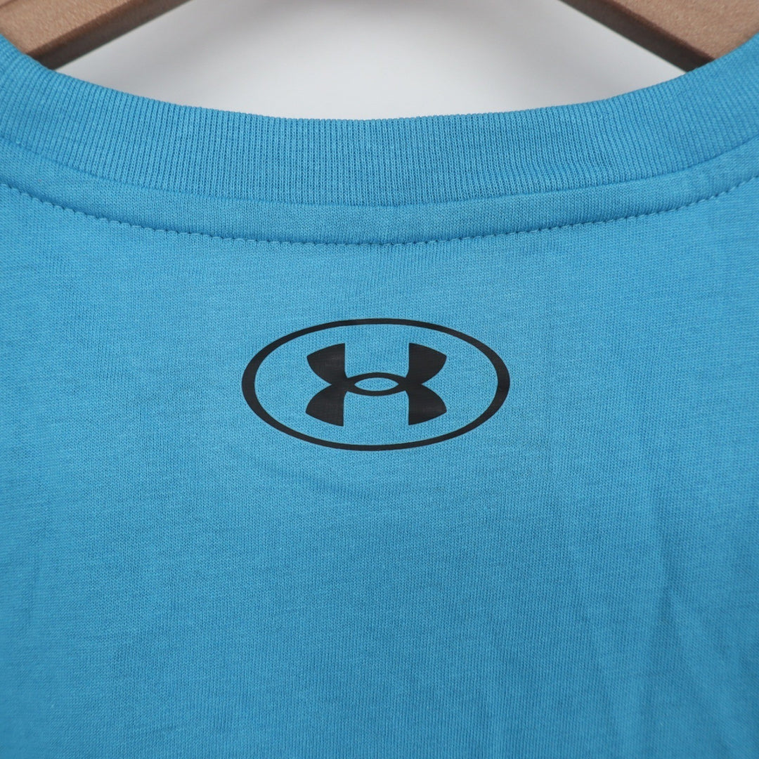 Under Armour Mens Left Chest Cut Off Tank Blue Loose Fit Muscle Tee L