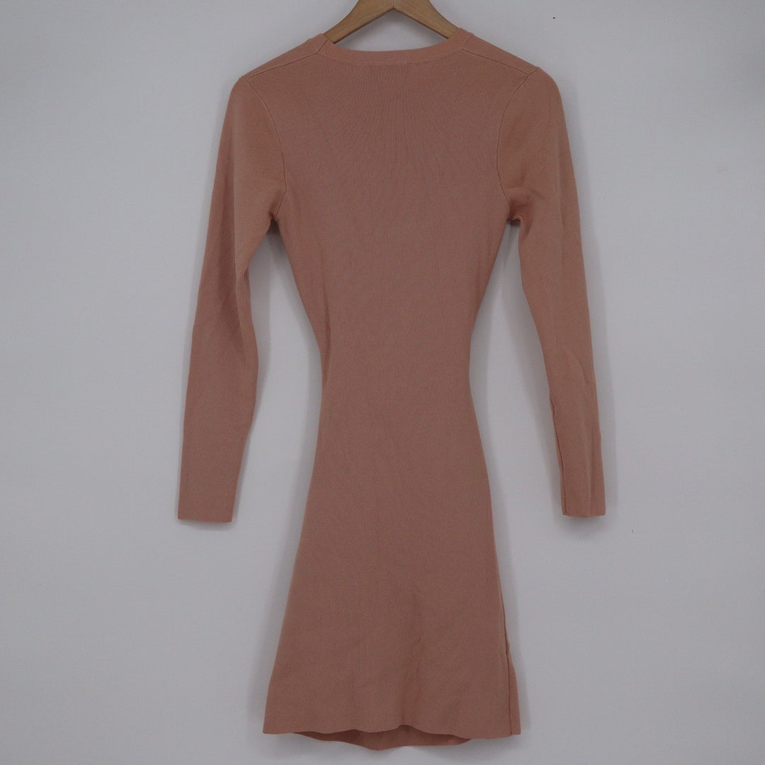 Zara Womens Pink Ribbed Twist Front Cutout Long Sleeve Mini Dress Medium 10580