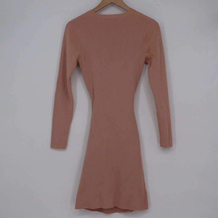 Zara Womens Pink Ribbed Twist Front Cutout Long Sleeve Mini Dress Medium 10580
