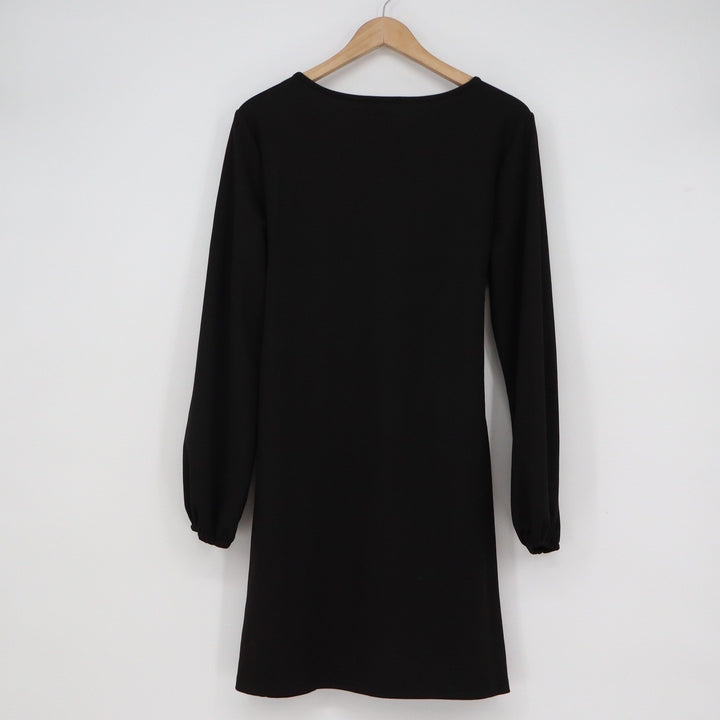 PrettyGarden Black Long Sleeve Tie Waist Mini Dress Size M Round Neck