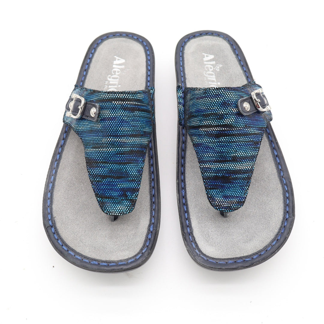 Alegria by PG Lite Blue Textured Thong Sandals Comfort Slides Size 38