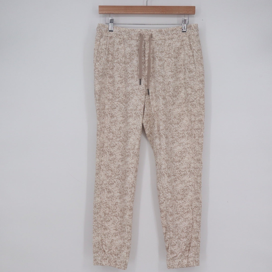 Athleta Farallon Jogger Pants Tan White Printed Organic Cotton Womens Small S