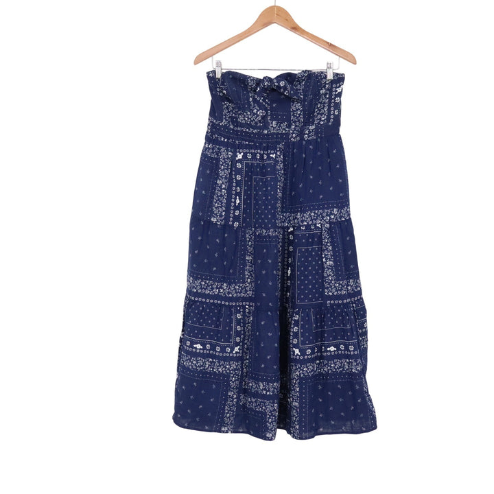 Universal Thread Navy Blue Bandana Patchwork Strapless Tiered Midi Dress M