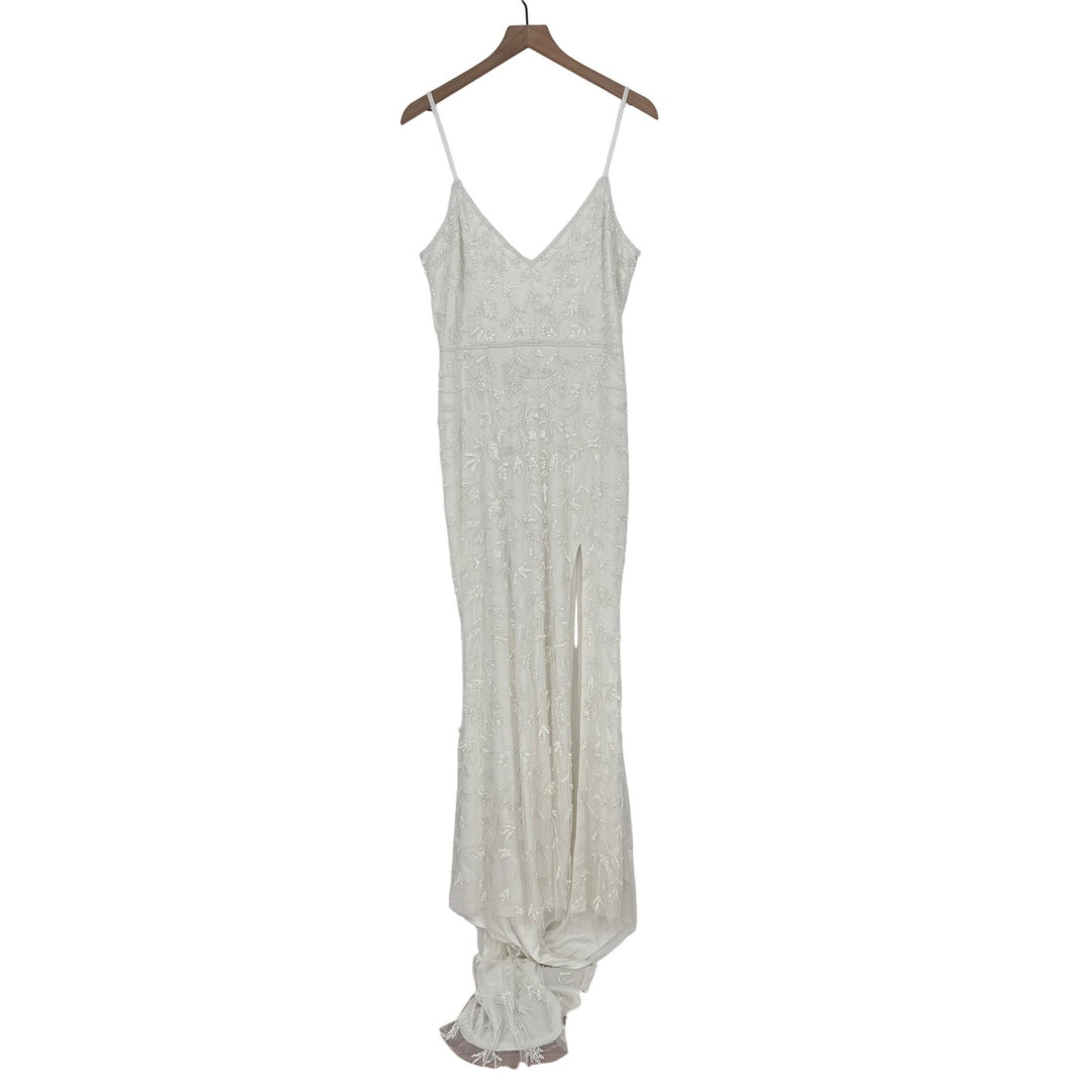 Lulus Everlasting Vows White Beaded Sequin Mermaid Maxi Dress Size XL