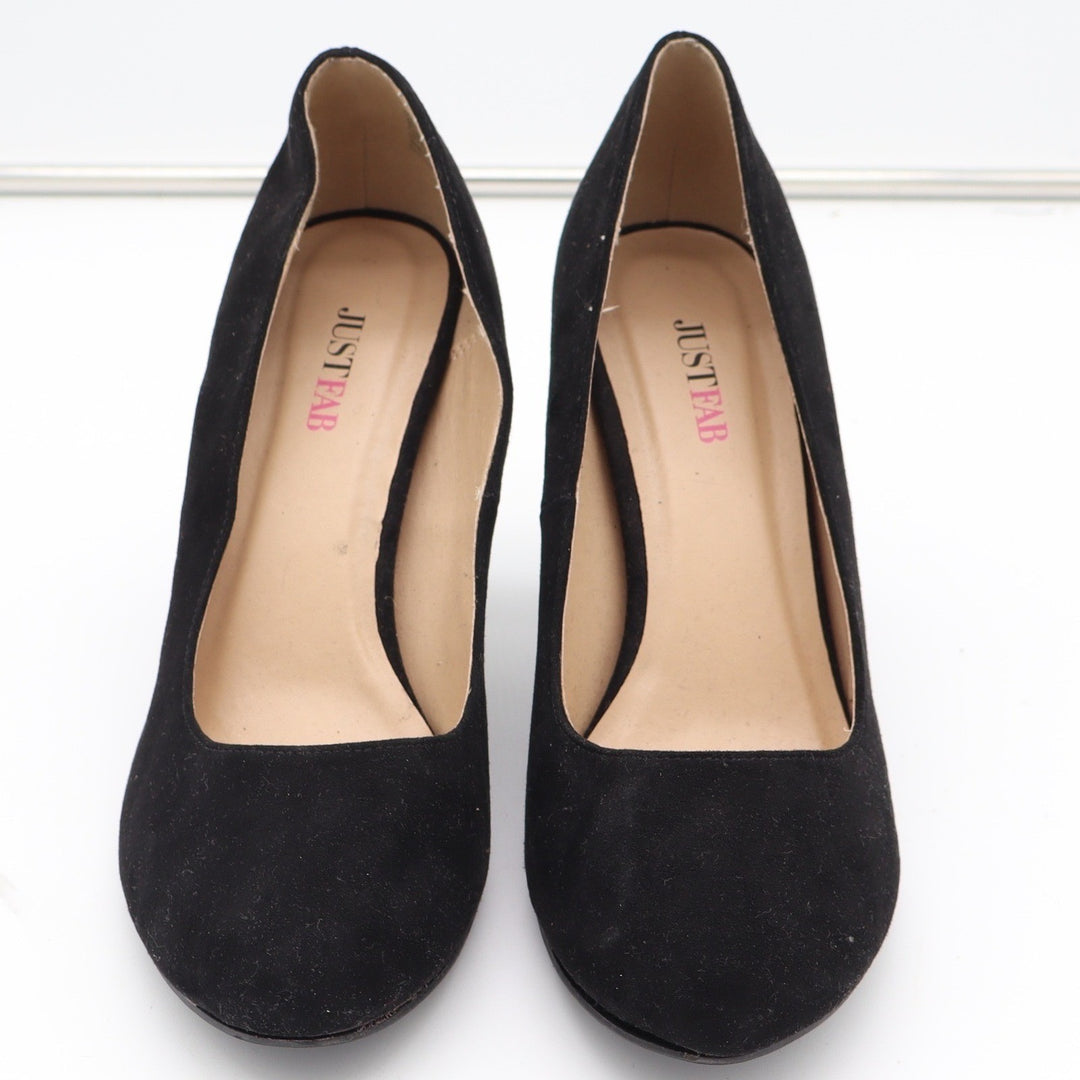 JustFab Lavinie Black Faux Suede Round Toe Block Heel Pumps Womens 8.5