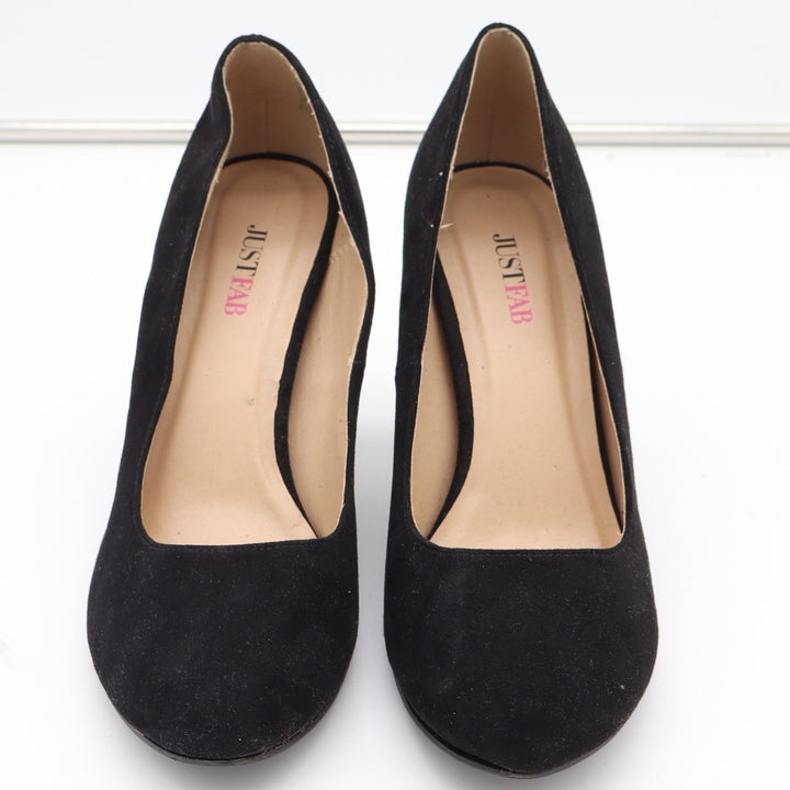 JustFab Lavinie Black Faux Suede Round Toe Block Heel Pumps Womens 8.5