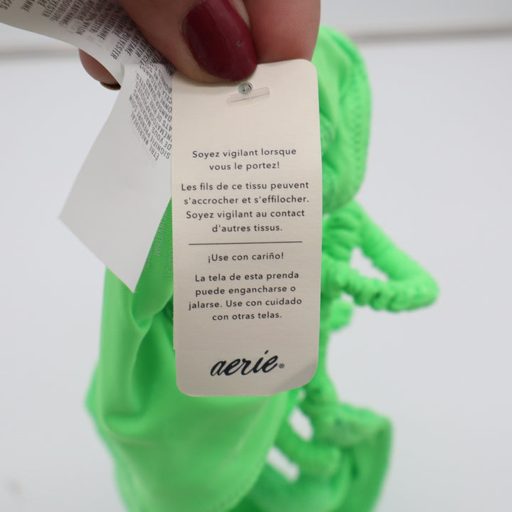 Aerie Bikini Bottom Womens S Cheekiest Neon Green Floral Lace Scrunchie Tie NEW