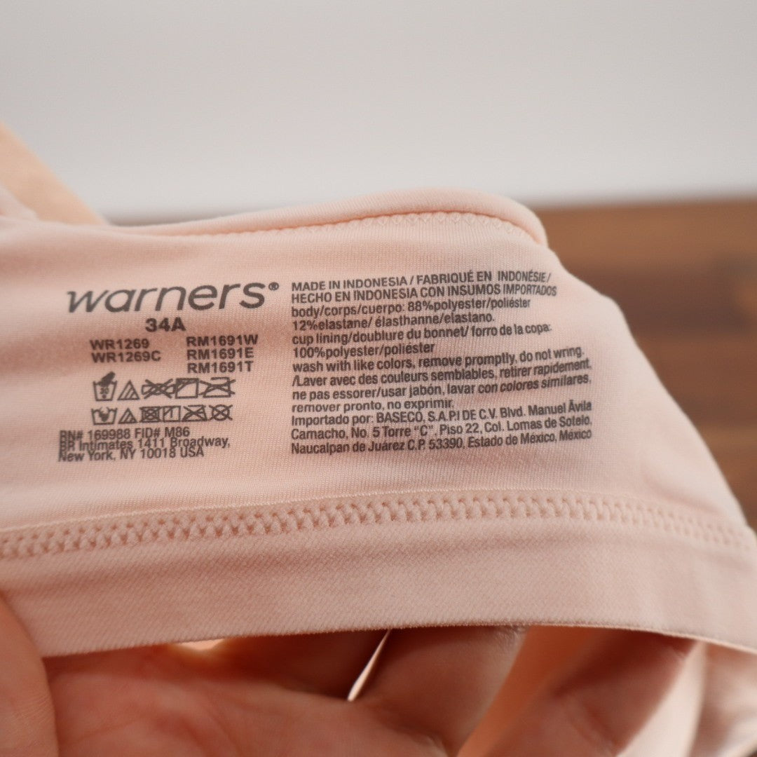 Warner's Blissful Benefits Super Soft Bra Womens 34A Nude Stretch Comfy Wireless