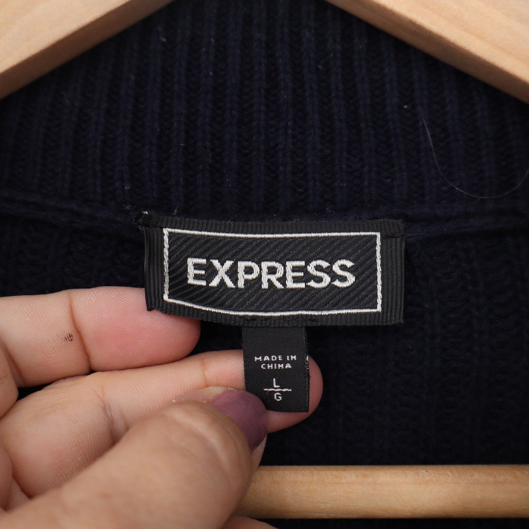 Express Mens Colorblock Shawl Collar Cardigan Sweater Navy Blue White Large