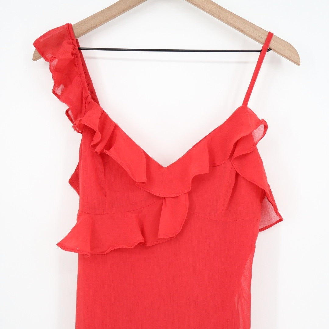 Lulus Captivating Always Asymmetrical Mini Dress Women Medium Coral Pink Ruffled