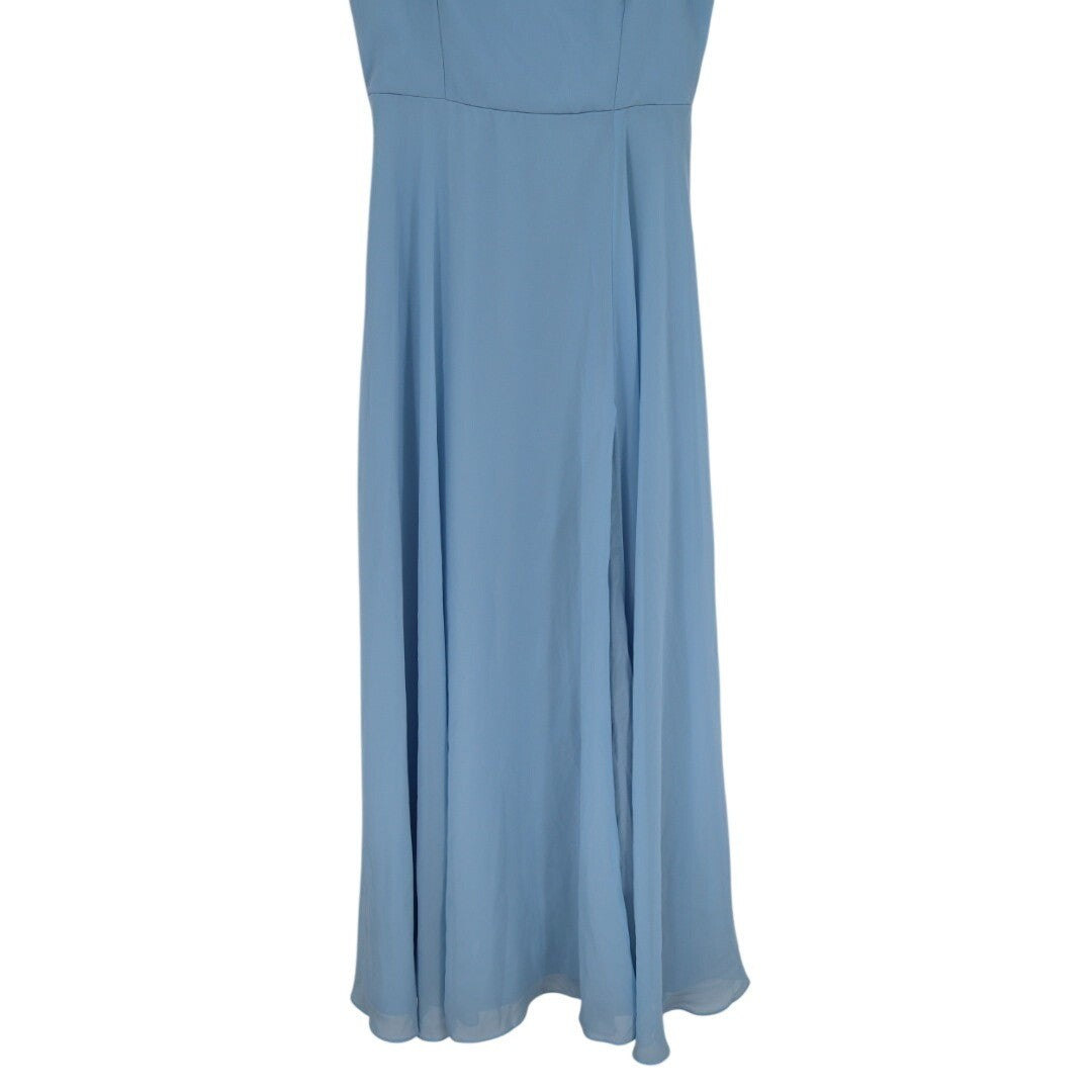 Lulus Dreamy Admiration Maxi Dress Womens Large Light Blue Ruffled Front Slit