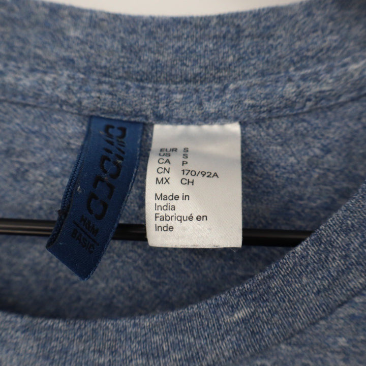 H M Divided Mens Basic Blue Heathered Crew Neck T Shirt Size S